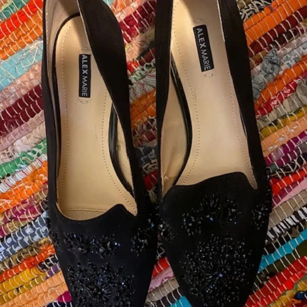 Alex Marie Black embellished Rhinestones and beaded loafers, size 9